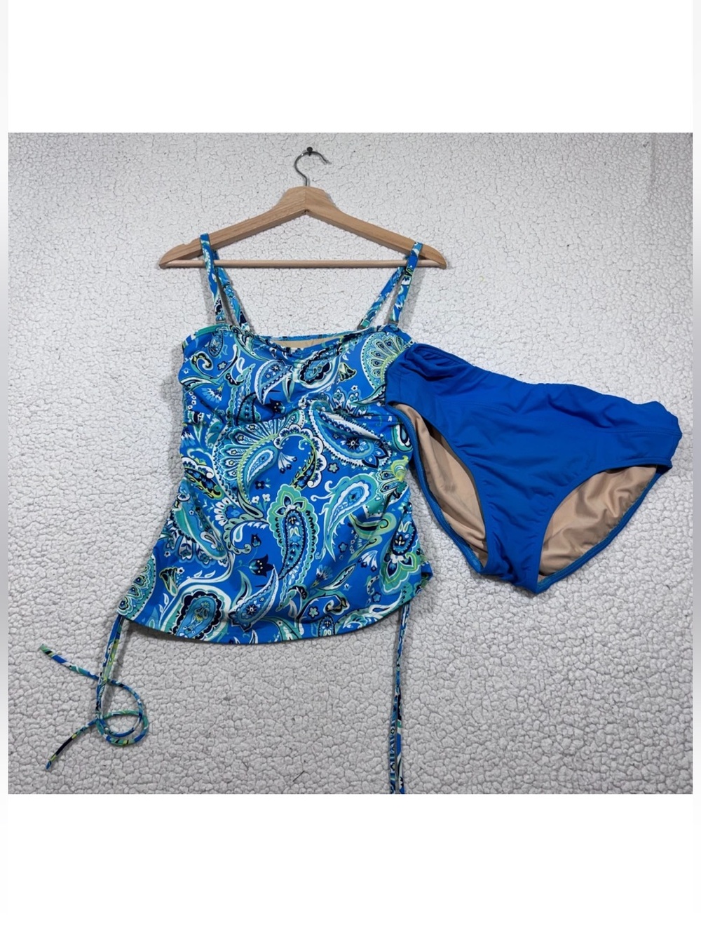 Lands End Tankini Swimsuit Set Womens sz 8 Blue Paisley Slimming Ruching